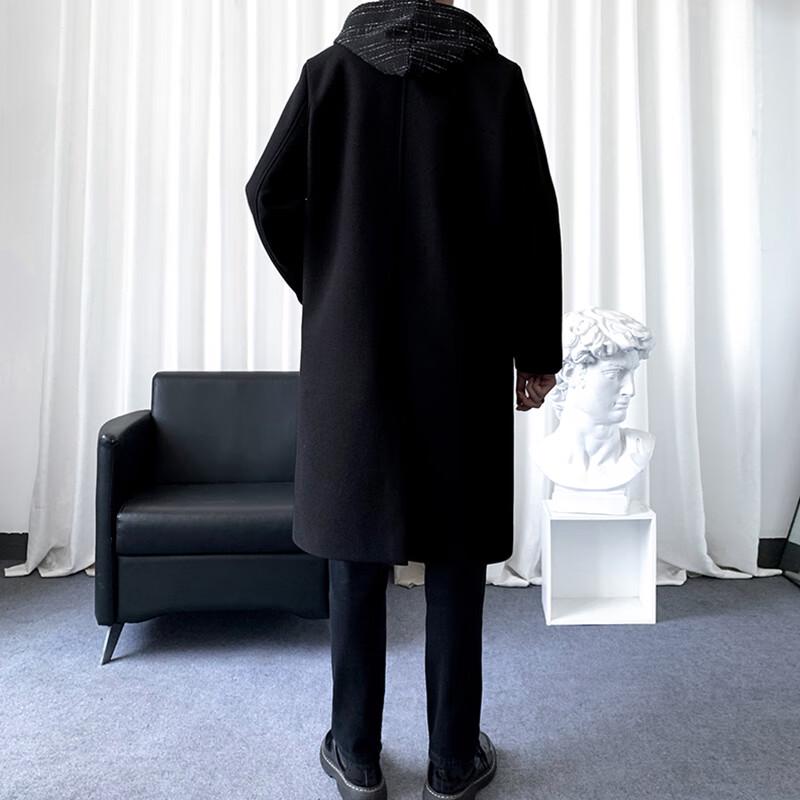 ROMON Мужское длинное тренч-пальто с капюшоном, скомбинированное, из искусственной двухслойной ткани