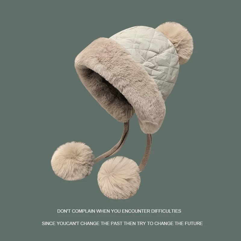 Шерстяная шапка осень-зима женская защита ушей плюшевая шапка-мешок пуловер шапка для велоспорта ветрозащитная плюшевая утолщенная теплая вязаная шапка