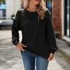 Women's Fashion Casual Solid Color Striped Round Neck Pullover Lace Long Sleeve Top T-shirt