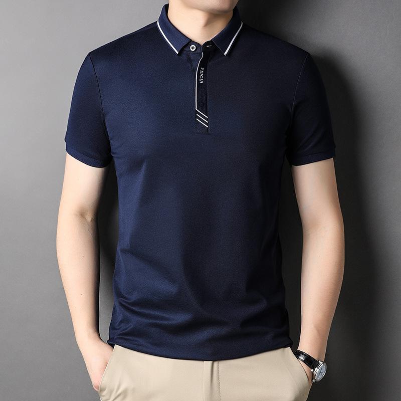 Летняя новая мужская футболка с короткими рукавами, мужская молодежная футболка с лацканами из шелка Mulberry, модная повседневная футболка с короткими рукавами