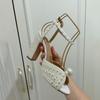 Fashion Sweet Handmade Pearl Stiletto Line With Shallow Cut Party Wedding Shoes Thick Heels High Heels For Women