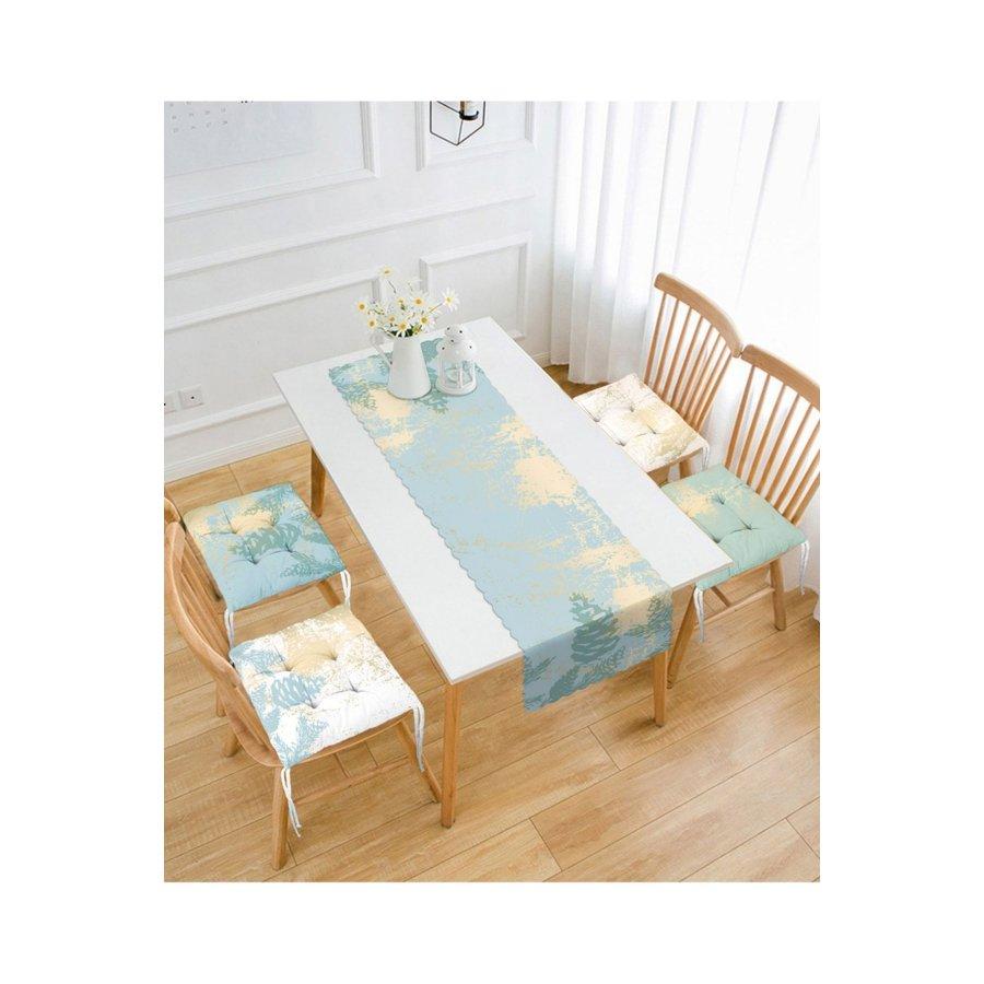 Набор подушек для стула с мраморным узором и цифровой печатью / 4 квадратных подушки для стула 40×40 см и 1 дорожка