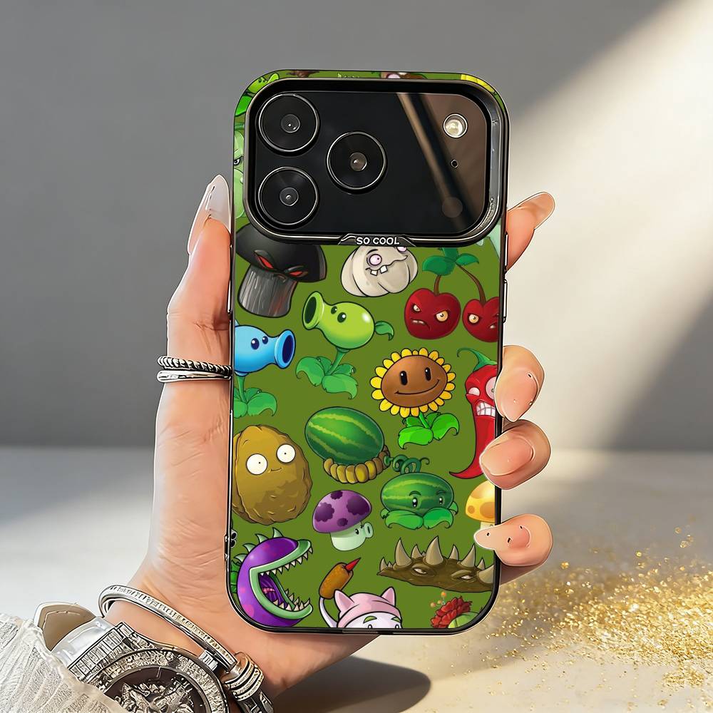 Чехол для телефона P-Plants VS Z-Zombies Для iPhone17,16,15,14,13,12,11,Pro,MAX Серый Матовый Силиконовый Черный Чехол