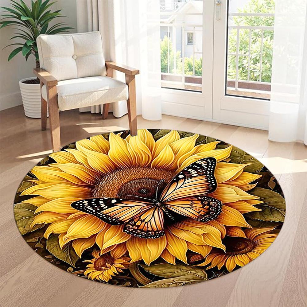 Butterfly Round Area Rug Design for Living Rooms Dormitory Bedrooms Entryway Antislip Round Carpet Decorate Offices Best for Christmas
