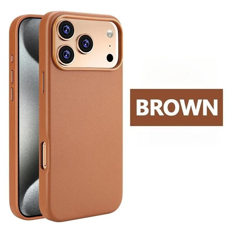 Cowhide Leather Phone Case for iPhone 16 Pro Max 17 Air 15 Plus 14 13 12 Promax High End Strong Magnetic Wireless Charging Cover