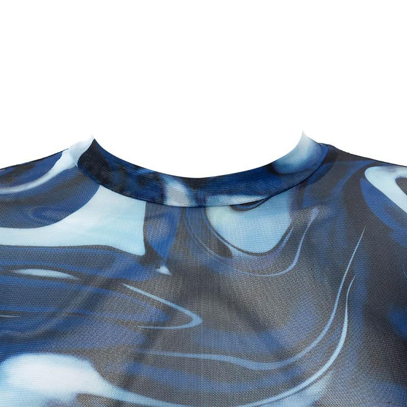 Модные женские укороченные топы с сетчатым принтом, круглым вырезом, длинными рукавами, пуловеры, сексуальная уличная одежда y2k Harajuku Tops