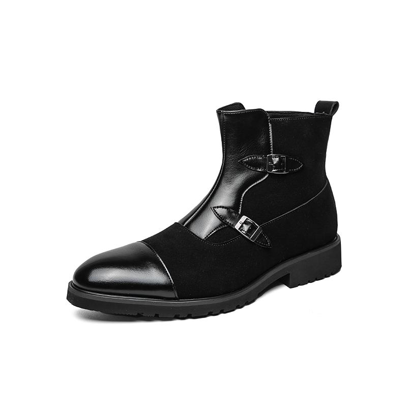 Winter Warm Plush Men's Trendy Leather Business Short Boots British Style Ankle Boot Mens Latest Trend Buckle Zip Chelsea Shoes