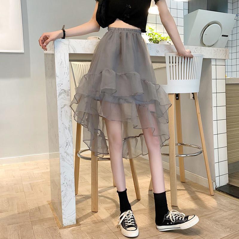 Юбки Женские нерегулярные эластичные юбки с высокой талией Летние юбки трапециевидной формы Универсальная повседневная сетчатая многоуровневая юбка