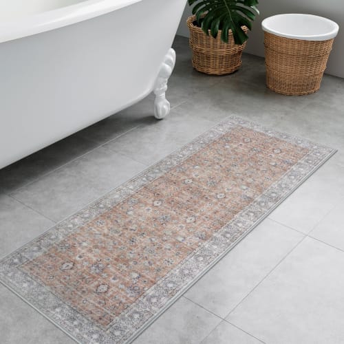 HAOCOO Washable Persian-Style Indoor Doormat, 45x120cm, Suitable for All Seasons, Small, Fluffy Bath Mat, Stylish, Non-Slip, Absorbent, Soundproof, Ou