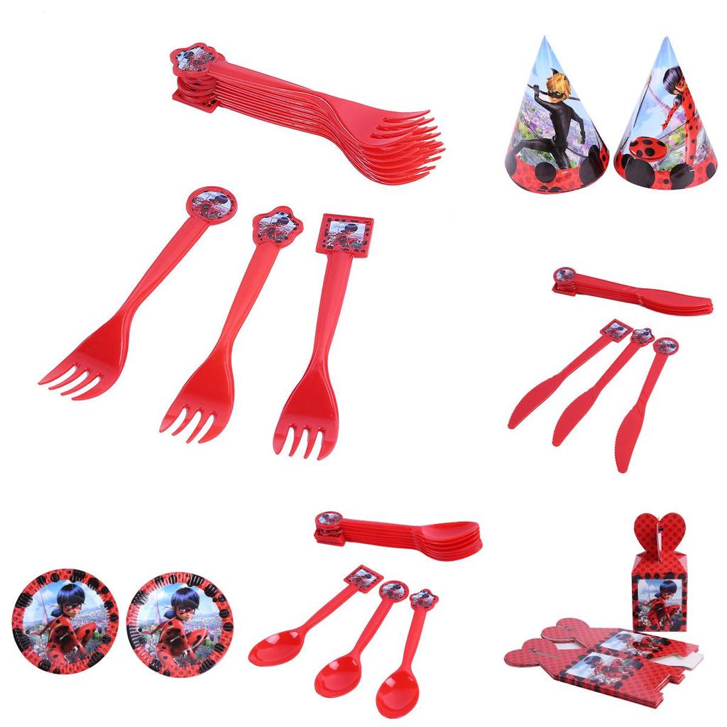 Яркий набор для вечеринки в тематике Леди Баг для дней рождения, одноразовые тарелки и стаканы