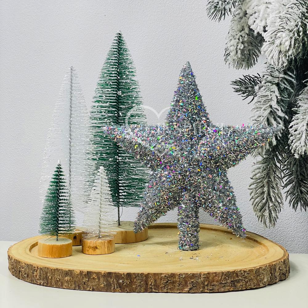 Czubek choinkowy - gwiazda srebrna z efektem jeżyk 3d 20 cm