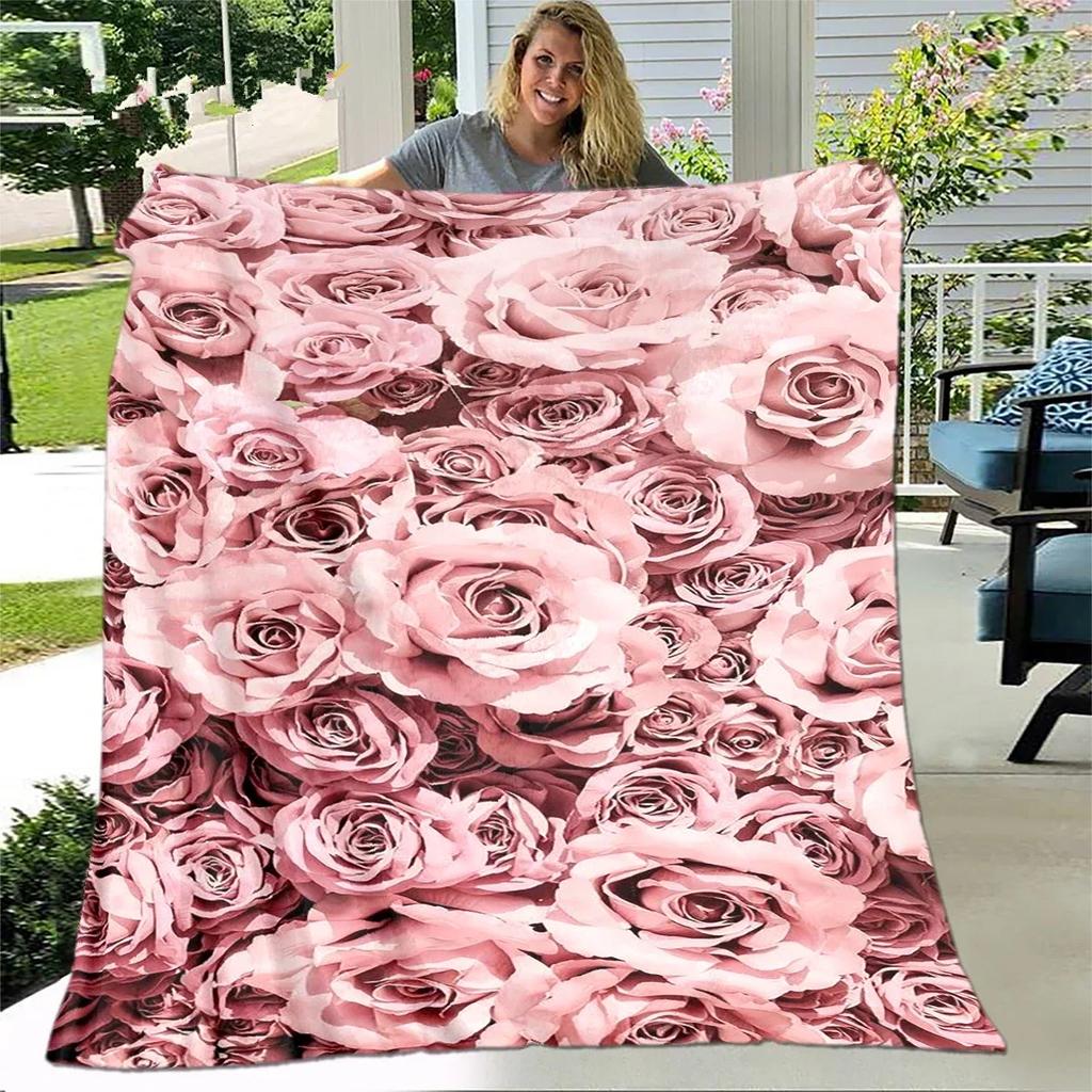 Rose Blanket, Soft Cozy Floral Throw Blanket Gift for Girl Women, Fuzzy Comfy Flannel Blanket for Couch,Travel,Bed,House Decor