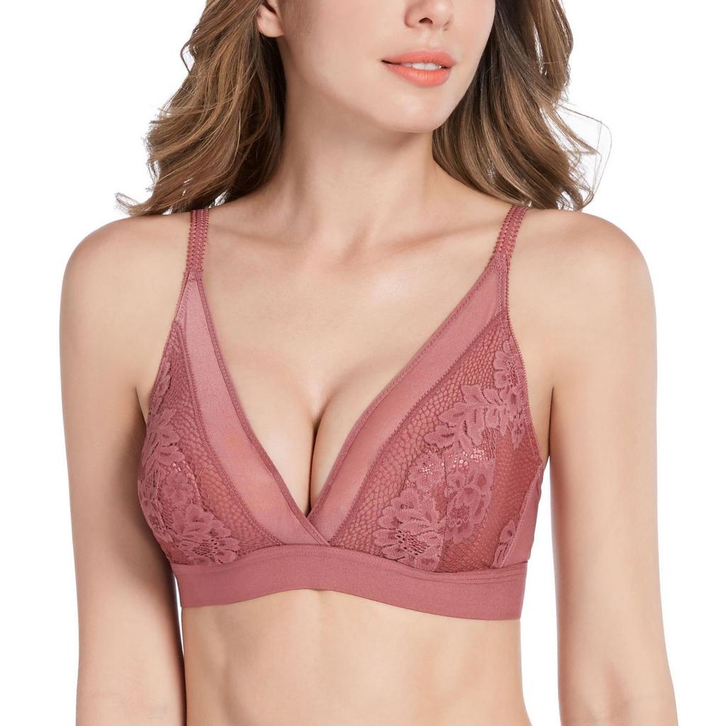 Sexy Lace Bra Women's Deep V Bra Thin Hollow Fancy Underwear Sensual Lingerie Invisible Plus Size Bralette See Through Bra