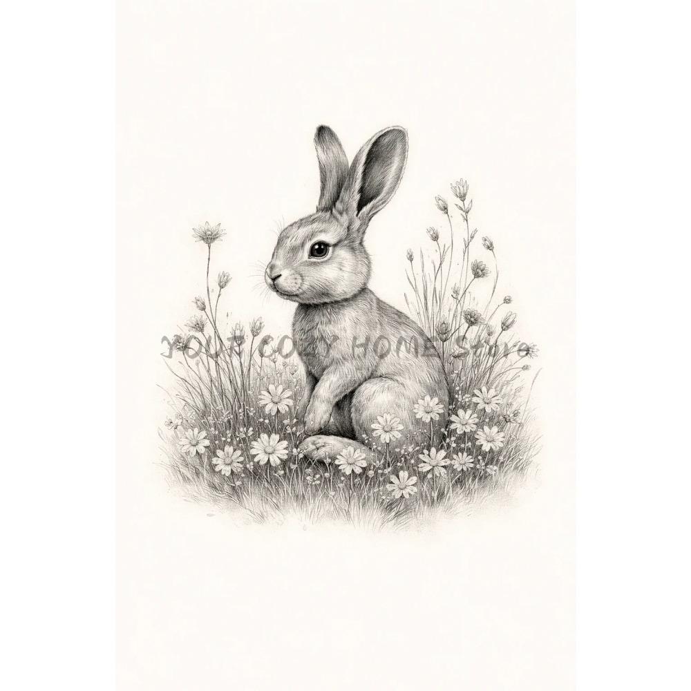 Vintage Cute Easter Bunny Spring Flower Animal Rabbit Carrot Art Poster Canvas Painting Wall Prints Picture for Room Home Decor