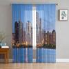City Sea Evening Tulle Curtains for Bedroom Hall Living Room Decor Chiffon Curtain for Balcony Kitchen Home Drapes