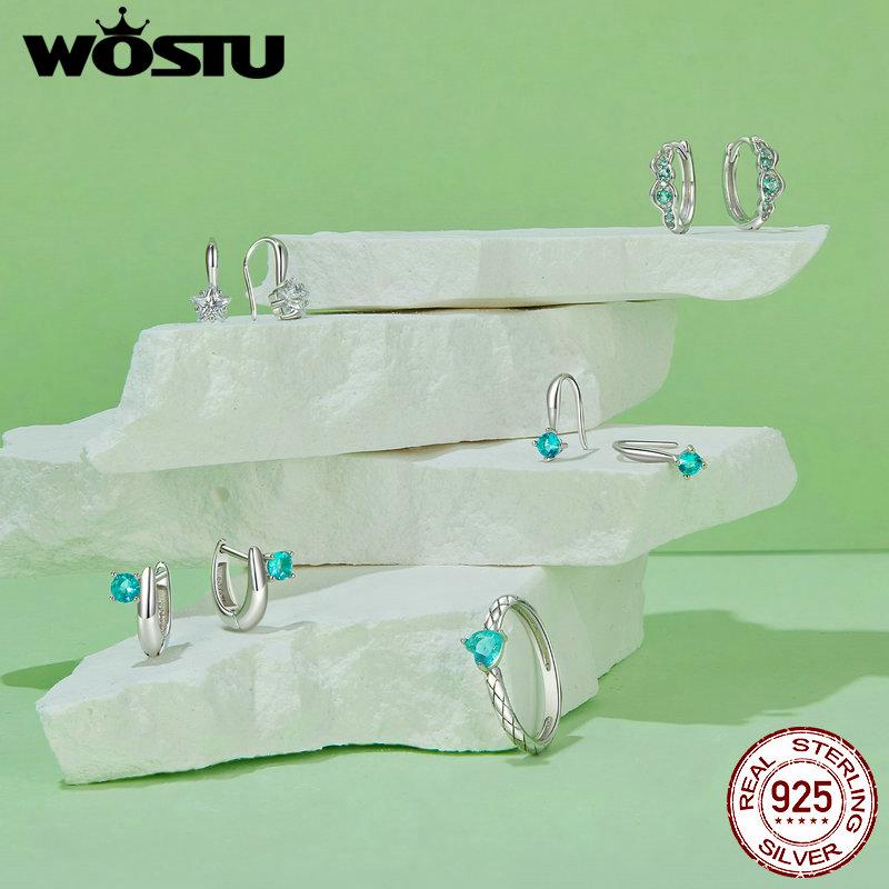 WOSTU Оригинальные ушные крючки из стерлингового серебра 925 пробы с зеленой звездой, пряжки для ушей с нано-камнем, ювелирные украшения для женщин, роскошный подарок для вечеринки