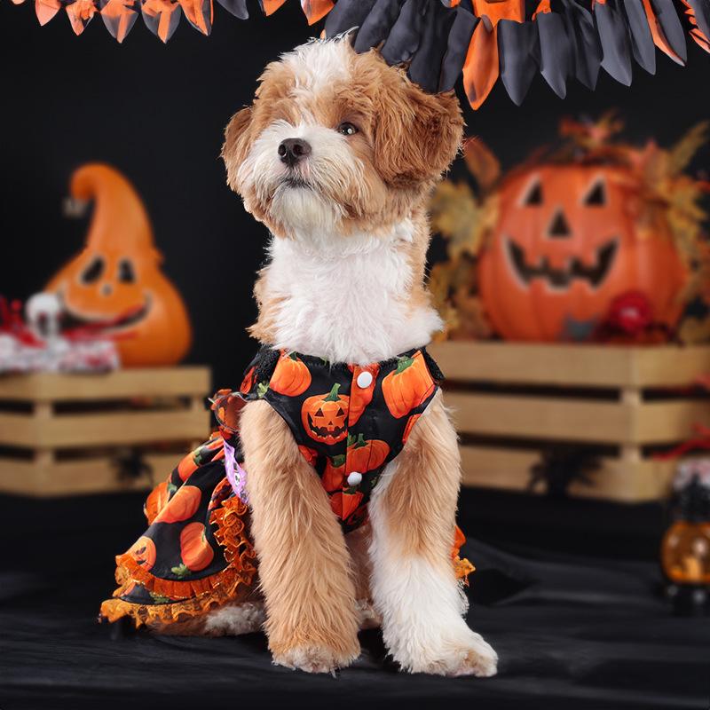 Костюм для собаки на Хэллоуин, забавное платье для собаки, юбка с узором из тыквы для домашних животных, чихуахуа, мопса, бишона, щенка, праздничные принадлежности, одежда для собак