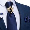 Classic Navy Blue Men's Tie Pocket Square Cufflinks Business Tie Ring Set Cravat Gift for Men