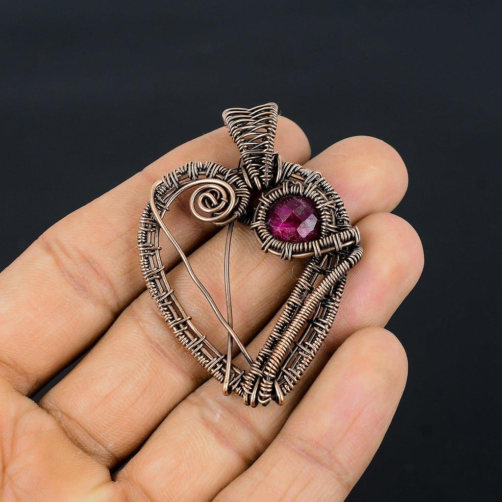 Рубиновый кулон Ювелирные изделия из драгоценных камней, Кулон ручной работы, обернутый медной проволокой 999 пробы, Ювелирные изделия новейшего дизайна