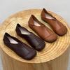 Fashion Brown Leather Pure Handmade Shoes  The Retro Art Mori Girl Shoes Women's Casual Flats Shoes Two Way To Wear