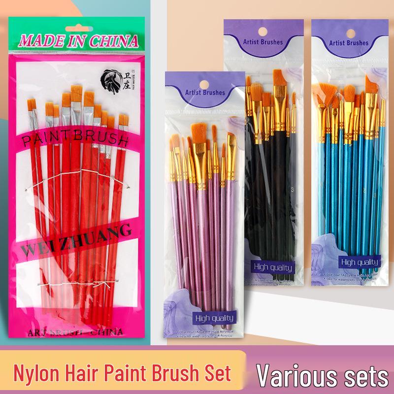 Набор кистей для рисования Вэй Чжуан: Нейлоновая щетина с красными, синими и черными ручками для живописи гуашью, акварелью и акрилом