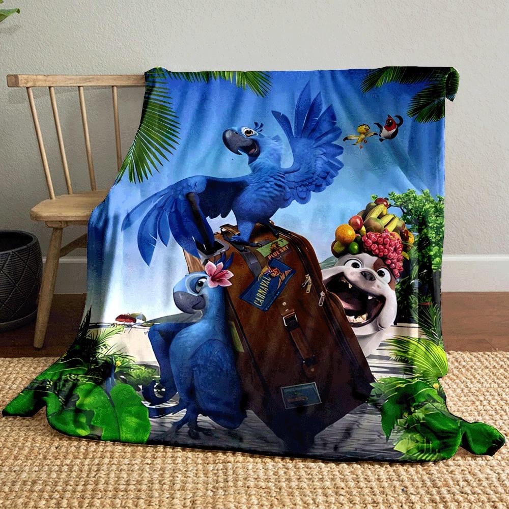 Colorful animated birds and animals posing in a tropical environment. for all seasons blanket lunch break throw gift