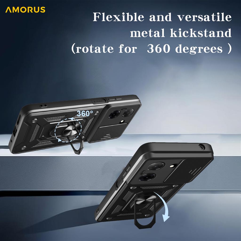 AMORUS Для Xiaomi Redmi A5 NFC (США) (173,45 мм) Чехол-подставка PC+TPU для телефона с выдвижной шторкой для камеры
