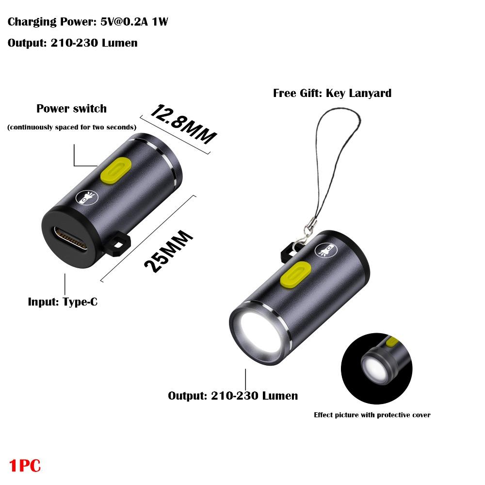 230 High Lumens Type-C Mini Flashlight Portable Plug and Play USB C Emergency Lamp Aluminum Alloy with Lanyard