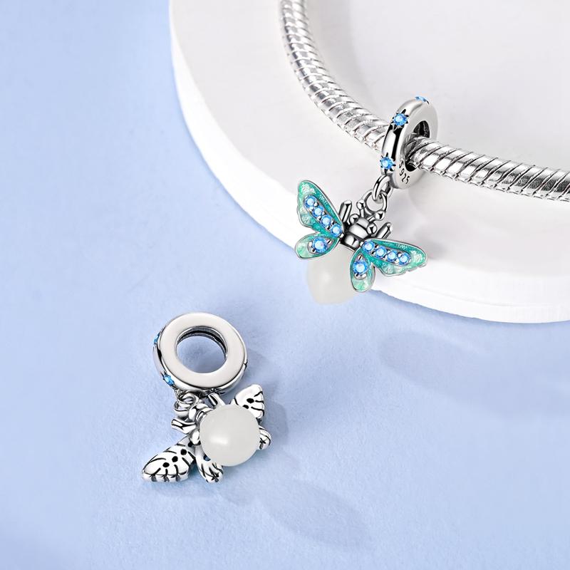 925 Silver Firefly Butterfly Charms Luminous Pendant Beads for DIY Jewelry Making Women Bracelet Gifts