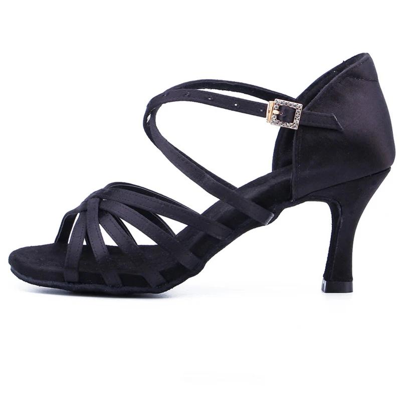 Туфли для латиноамериканских танцев женские на высоком каблуке шелковые танцевальные туфли женские с мягкой подошвой танцевальные туфли на каблуке 5,5 см/7,5 см туфли для сальсы для бальных танцев для девочек