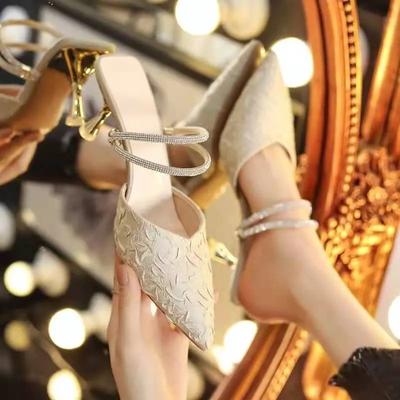 Модная женская обувь Уличные туфли-лодочки Сандалии для женщин Обувь Острый носок Лето 2024 Тонкий каблук Стразы F H Обувь Азиатский размер Роскошь