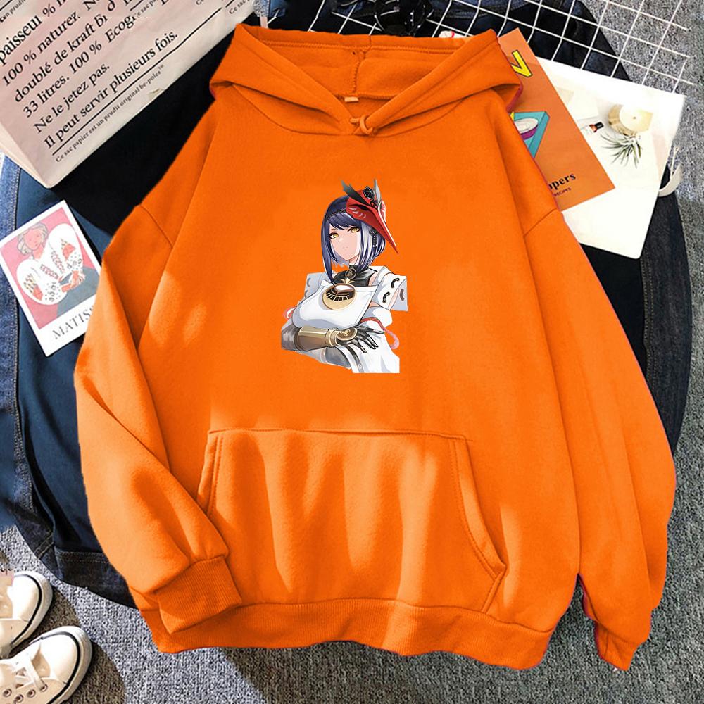Kawaii Толстовка Эстетическая Свободная Толстовка Kujou Sara Genshin с ударным принтом Одежда Топы в стиле Харадзюку Повседневная уличная одежда Женская модная толстовка