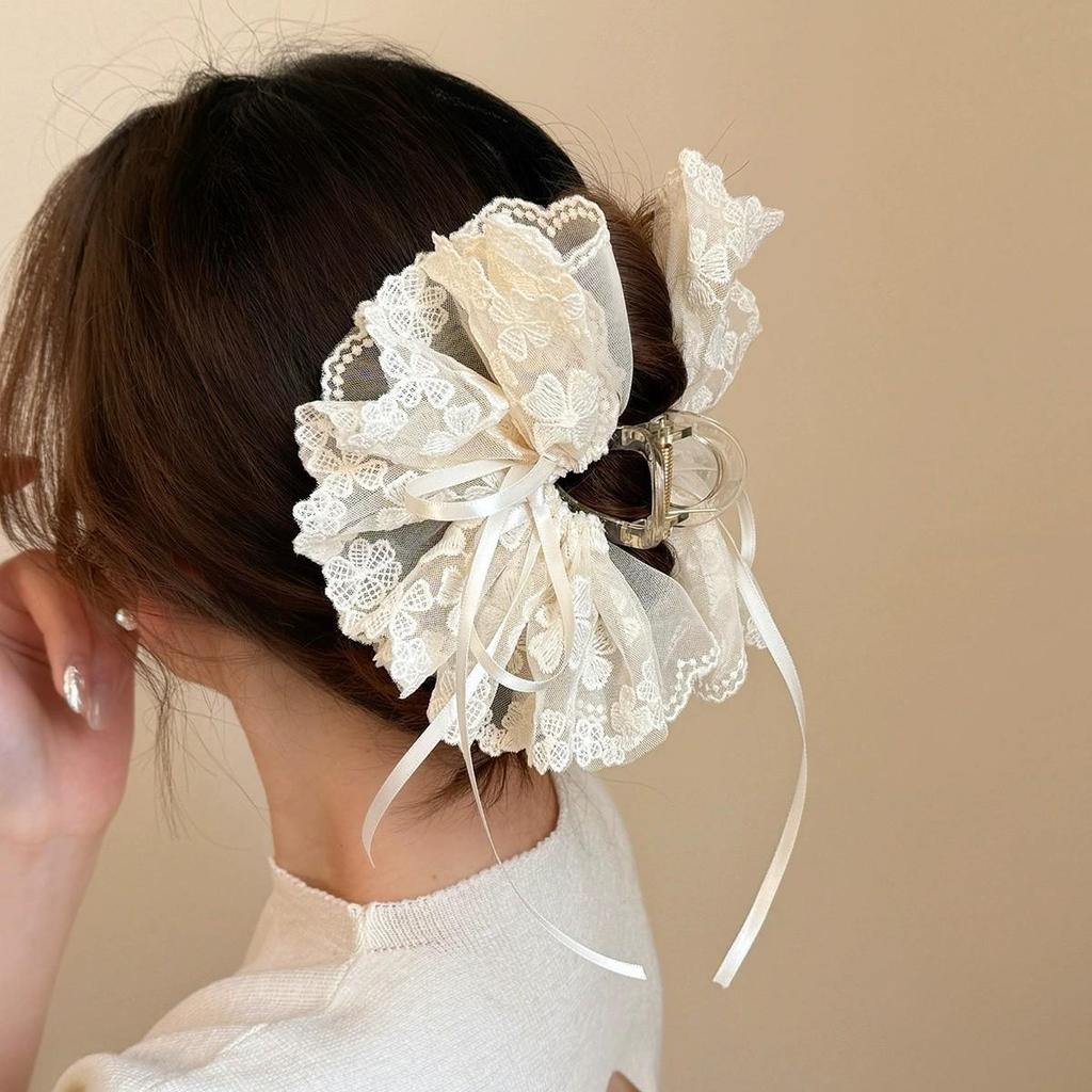 Korean Polka Dot Bow Claw Hair Clip - High-End Cloud Bubble Design for Women