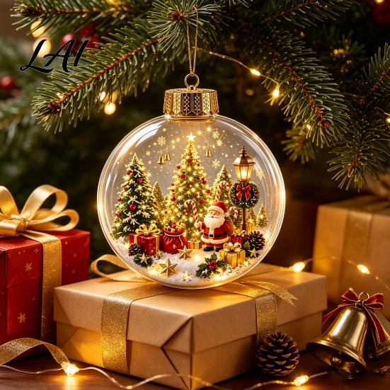 Christmas Gifts for Family Glowing Story Ornament Mini Holiday Scene in Clear Ball with LED Hanging Decorations Light Acrylic Decoration Tree Decor