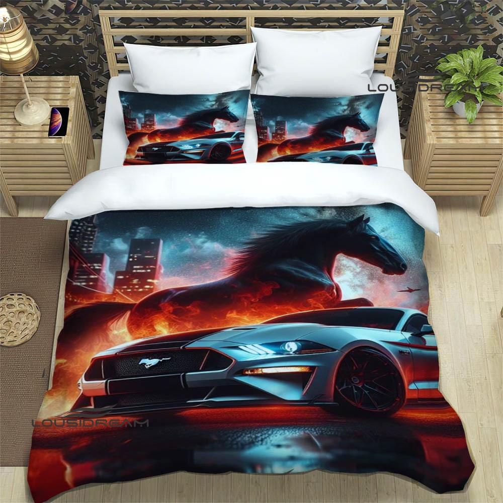 3D логотип автомобиля M-Mustang Комплекты постельного белья изысканный набор постельных принадлежностей пододеяльник комплект одеяла постельное белье роскошный подарок на день рождения
