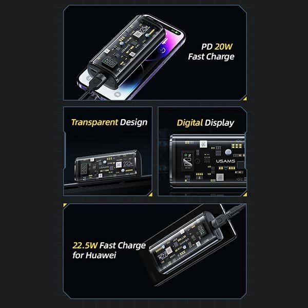 USAMS Пауэрбанк 9000 мАч PD 20 Вт QC 3.0 + PD Двухпортовая Быстрая Зарядка Черный/Black 10Kcd18901(Us-Cd189)