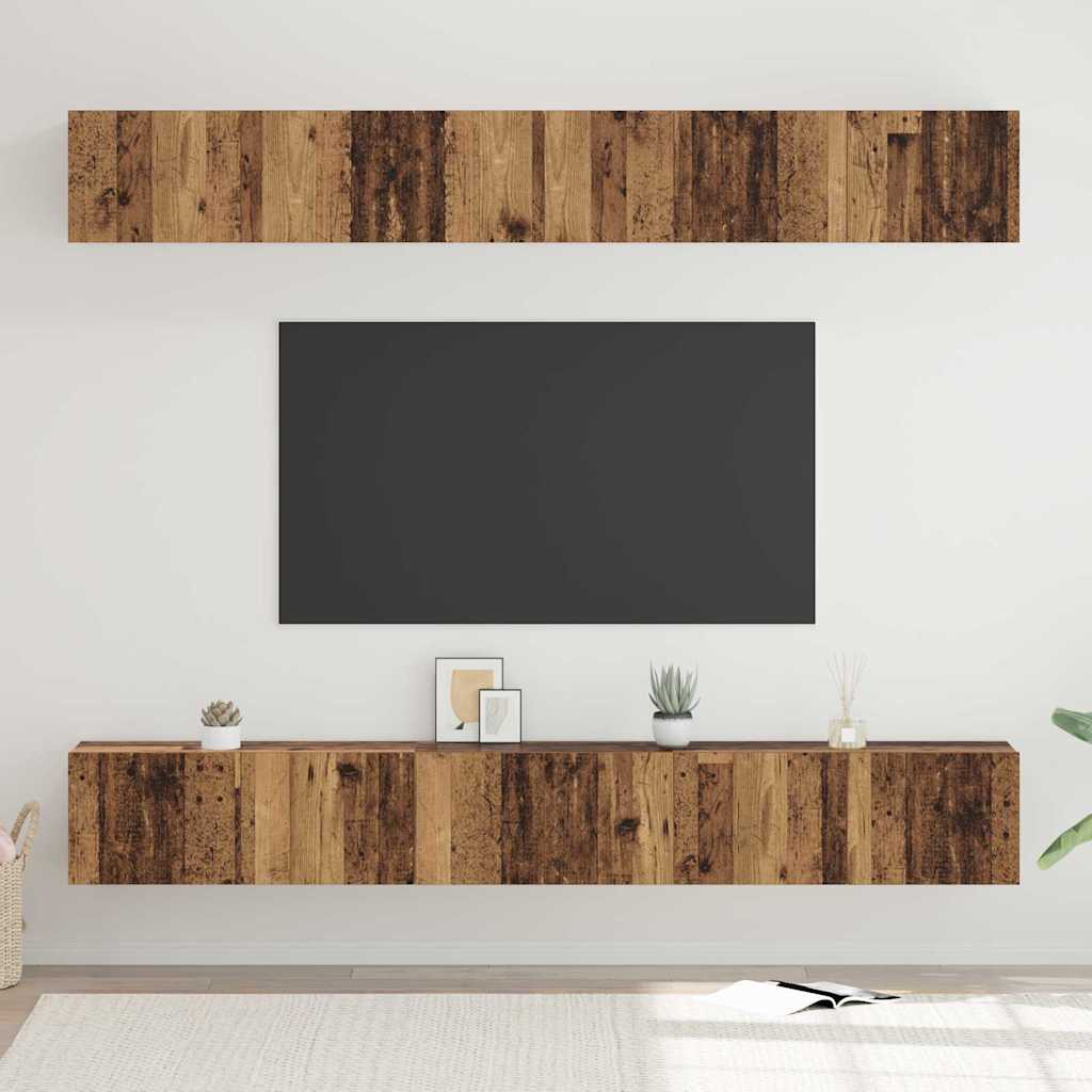 Wall Mounted TV Cabinet Set 6 pcs Reclaimed Wood Effect Particleboard