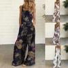 Women Jumpsuit Sleeveless Floral Print Pockets Buttons Wide Leg Loose Suspenders Playsuit Overall for Spring/Summer
