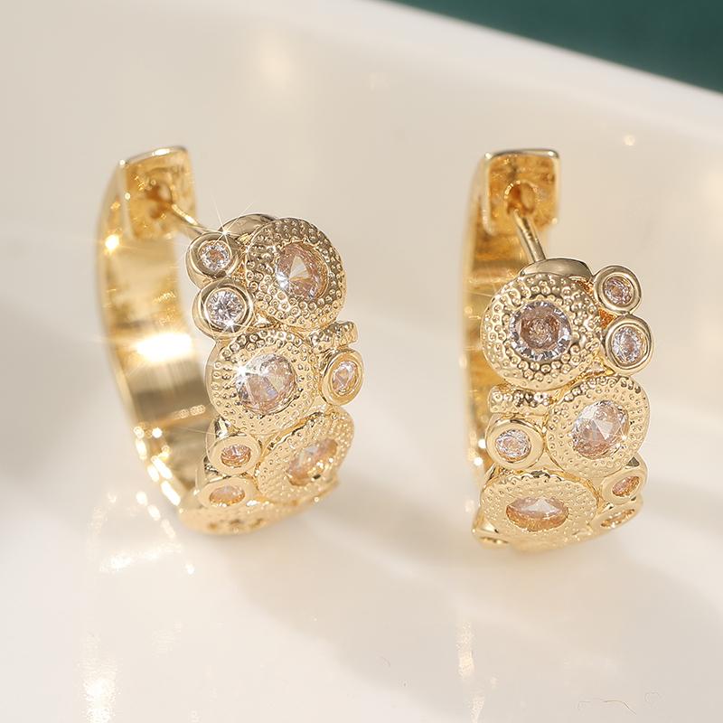 Изысканные Элегантные Серьги-Кольца с Цветком из Синтетической Цирконии для Женщин Золотое Покрытие Свадебные Банкетные Ювелирные Аксессуары