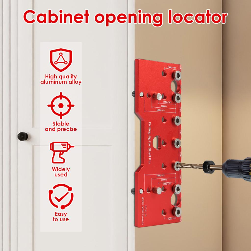 Shelf Pin Jig 1/4in Aluminum Alloy Shelf Pin Drilling Guide Precise Cabinet Mounting Template Jig 32mm Spacing Woodworking Tool