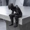 3D Printed Racing Style Seated Figurine Black Motorcyclist Art Statue  Desktop Decor