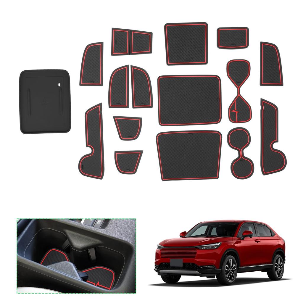 GAFAT Door Pocket Rubber Mats Center Console Silicone Tray for Honda Vezel Late Honda Interior Mats for and Vezel Custom Parts of (15 Pieces) & (1