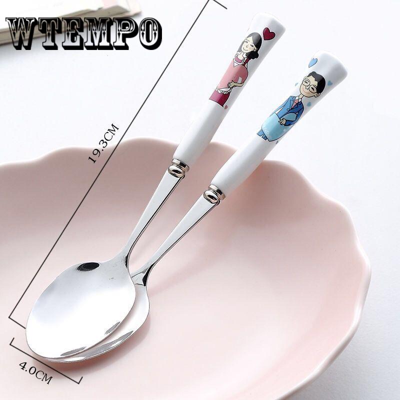 Ceramic Handle Stainless Steel Spoon Household Candy Color Family Cute Tableware