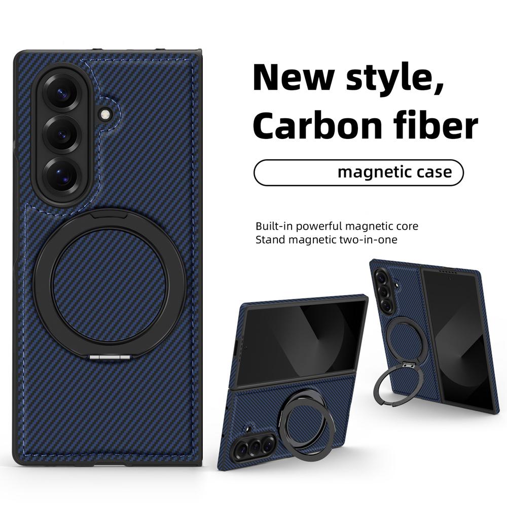 KEYSION Чехол с текстурой кевларового углеволокна для MagSafe для Samsung Galaxy Z Fold 7 6 5 4 3 с вращающейся на 360° магнитной подставкой-кольцом, чехол для телефона