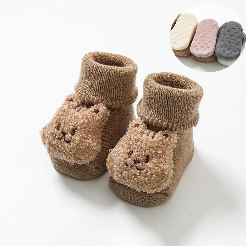 Cute Cartoon Animal Baby Socks for Boy Girl Winter Soft Cotton Bear Anti Slip Soled Newborn Toddler Sock Kids THhicken Socken