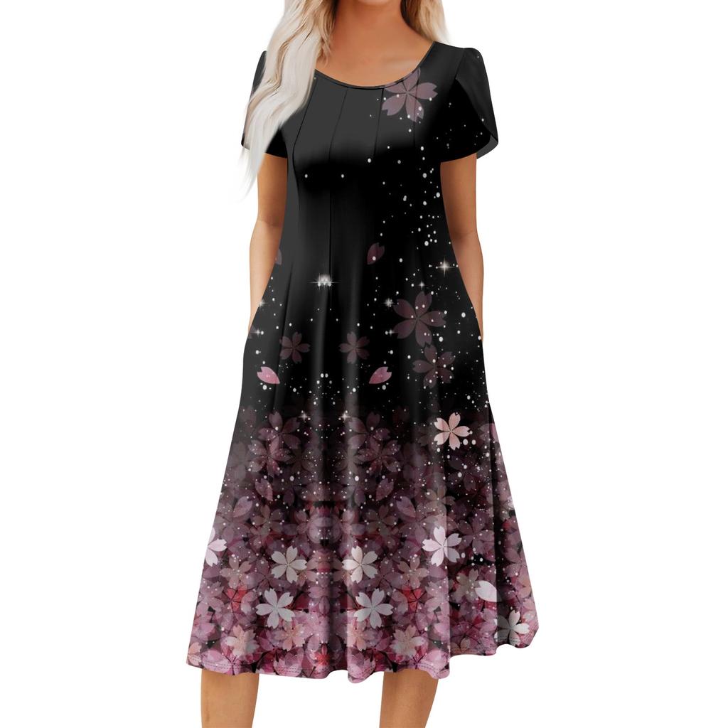 Женское повседневное модное платье миди с круглым вырезом и коротким рукавом, модное свадебное платье для гостей