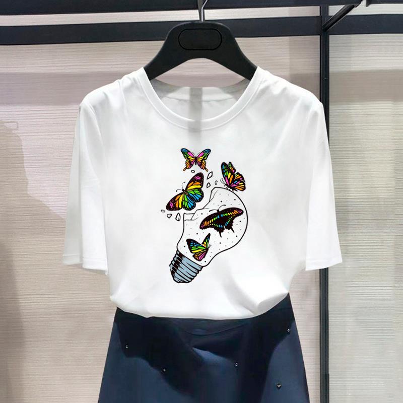 Asian Size) Fashion Love Letter Trend Sweet 90s Print Graphic Tee Female Casual T Clothing Casual Women's Top Short Sleeve T-shirt