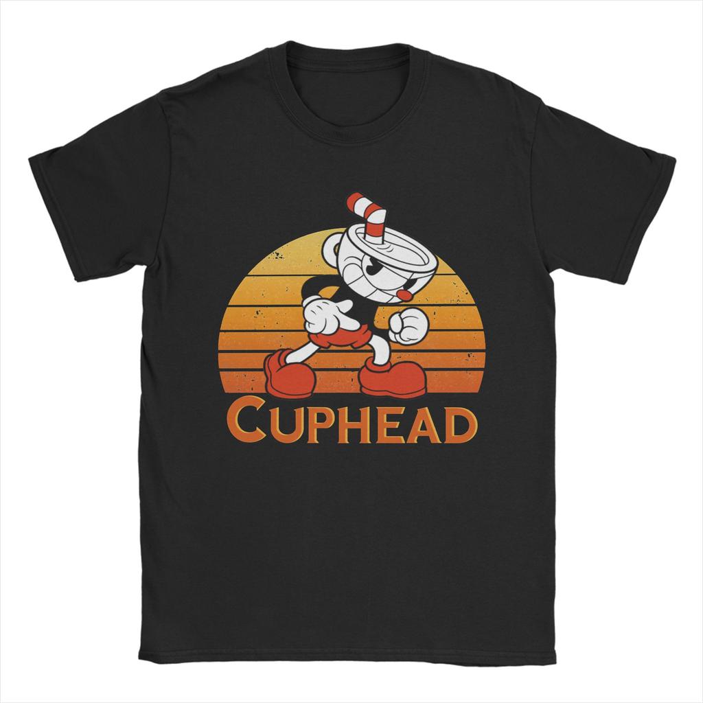 Cartoon Cuphead and Mugman Game T-Shirts for Men Humor Cotton Tees O Neck Short Sleeve T Shirt Printed Tops