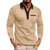 Men'S Collar Splicing Long Sleeved Fashionable Fake Pocket Top T-Shirt