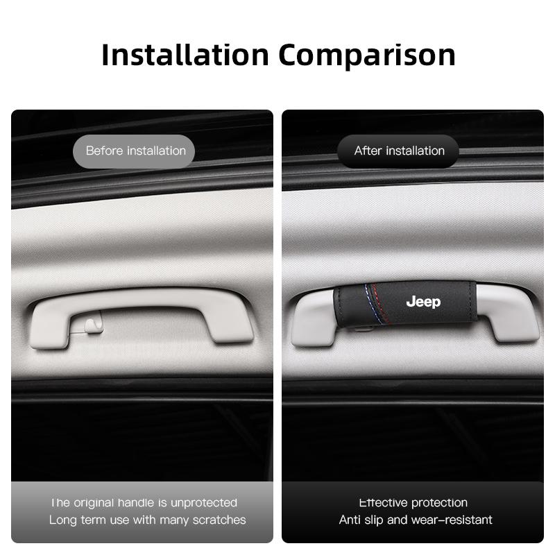 2Pcs Car Suede Leather Roof Handle Protective Cover For Jeep Renegade Compass Grand Cherokee Patriot Liberty Gladiator Wrangler